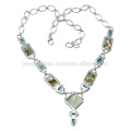 Abalone Shell und Blue Topaz Edelstein handgefertigte 925 Solid Silber Halskette